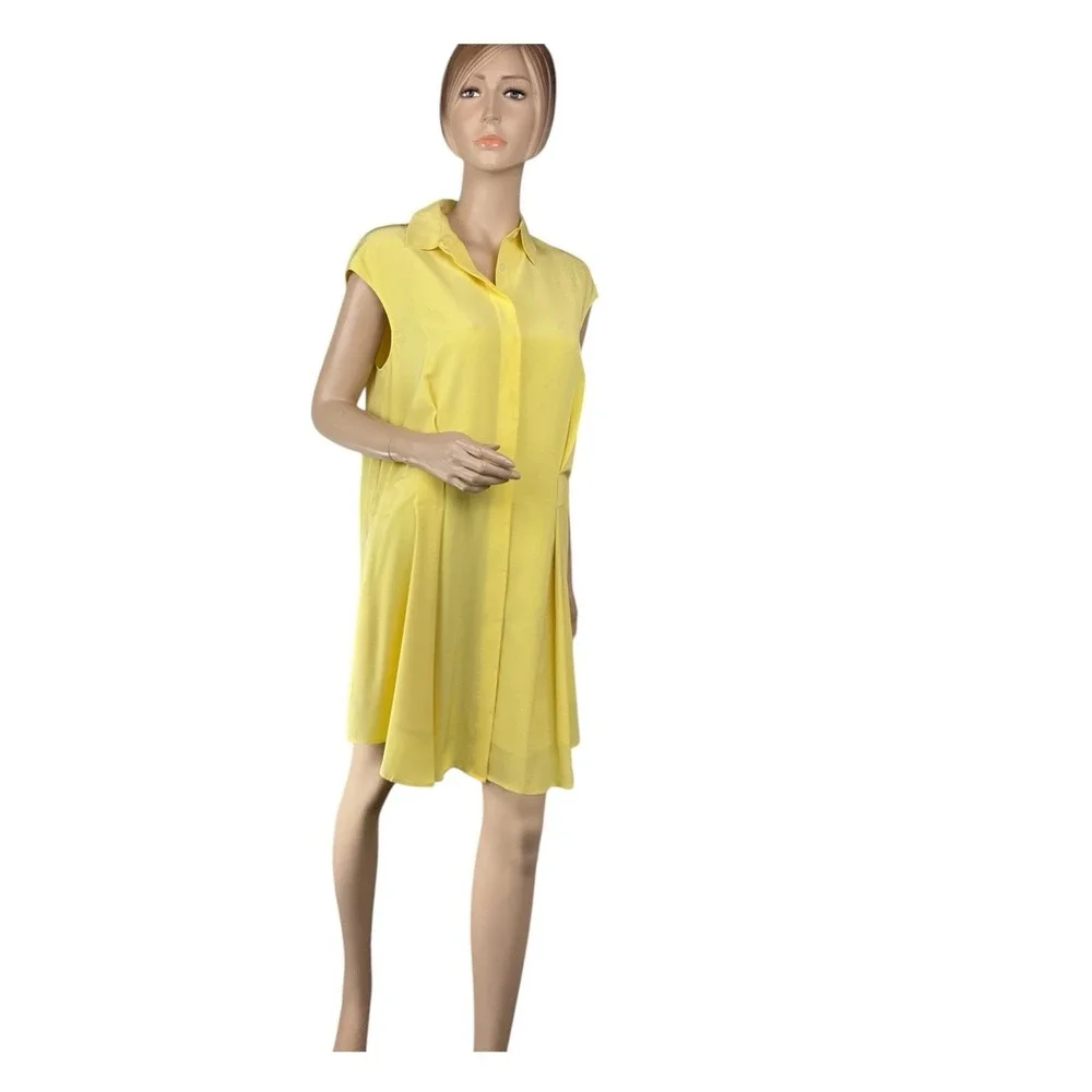 $395 TORY BURCH‎ Gigi Lemon Curd Cap Sleeve Silk Shirtdress Dress Size 8